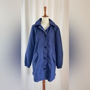 Maeve Anthropologie Navy Blue Hooded Long Jacket Floral